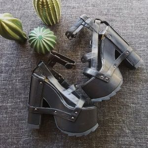 YRU Nightcall Black Platform Heels